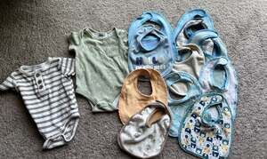(#13). Baby Boy Lot of 2 Bodysuits and Bibs Size 3-6 Months
